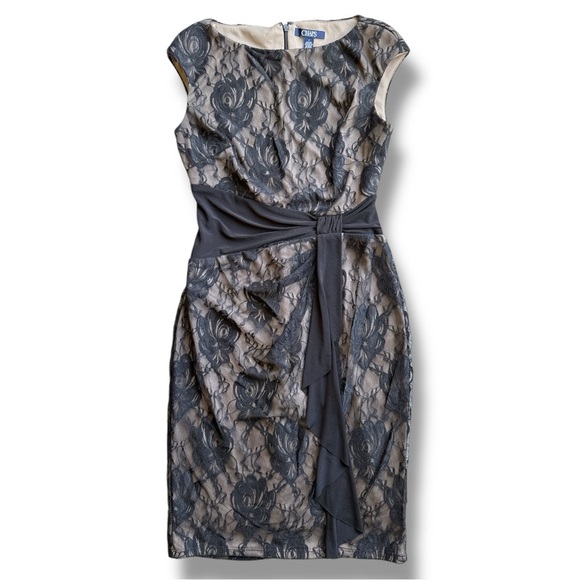 Chaps Black Lace Overlay Sheath Midi Dress - Picture 8 of 16